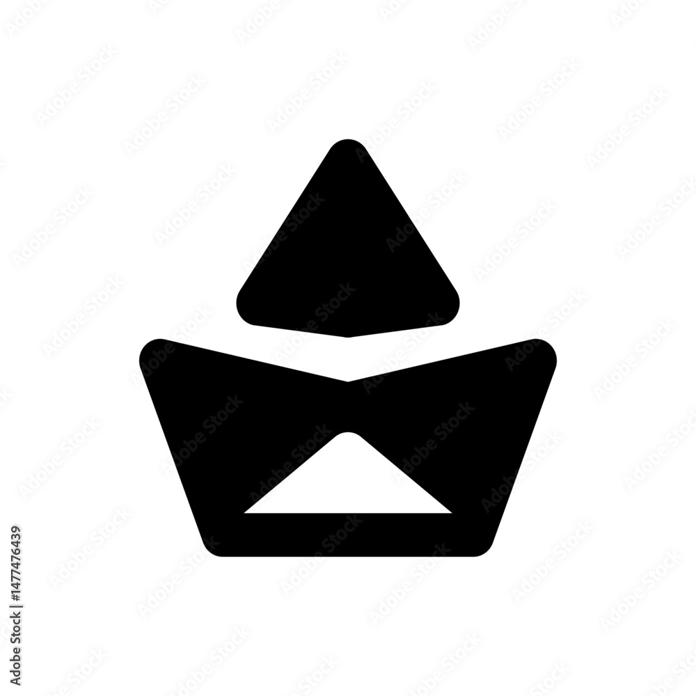 Aufkleber a stylized black and white image featuring geometric shapes including triangles and trapezoids formi