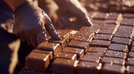 Hands Molding Clay Bricks
