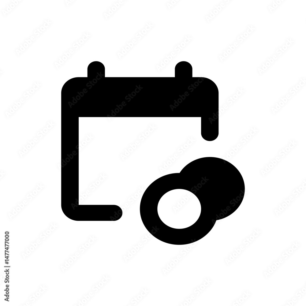 Poster black calendar icon with two overlapping circles representing events or appointments scheduled on th