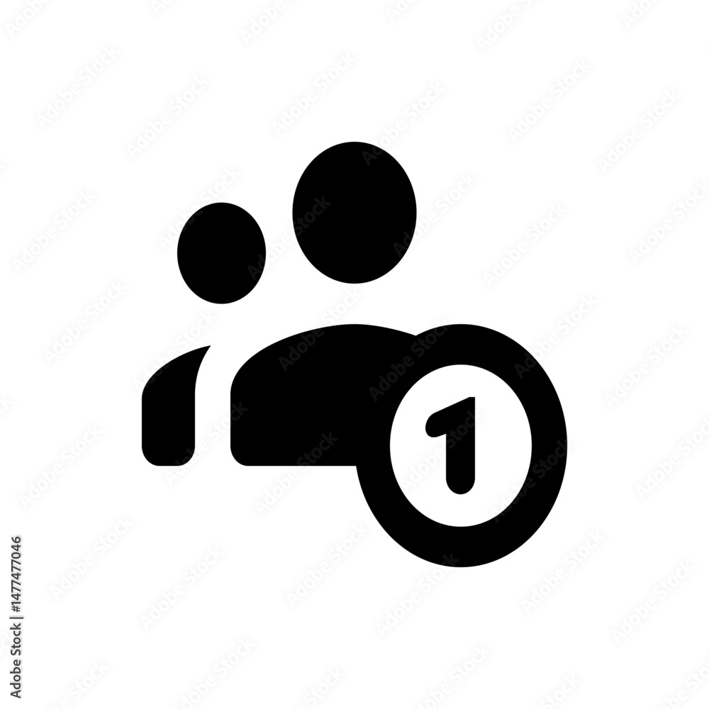 Aufkleber icon depicting a group of people with a notification circle displaying the number one in black and w
