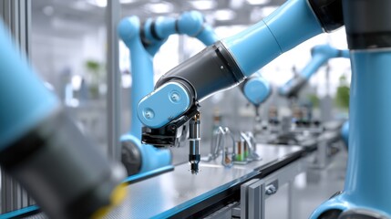 Collaborative cobots working alongside human engineers in a smart factory