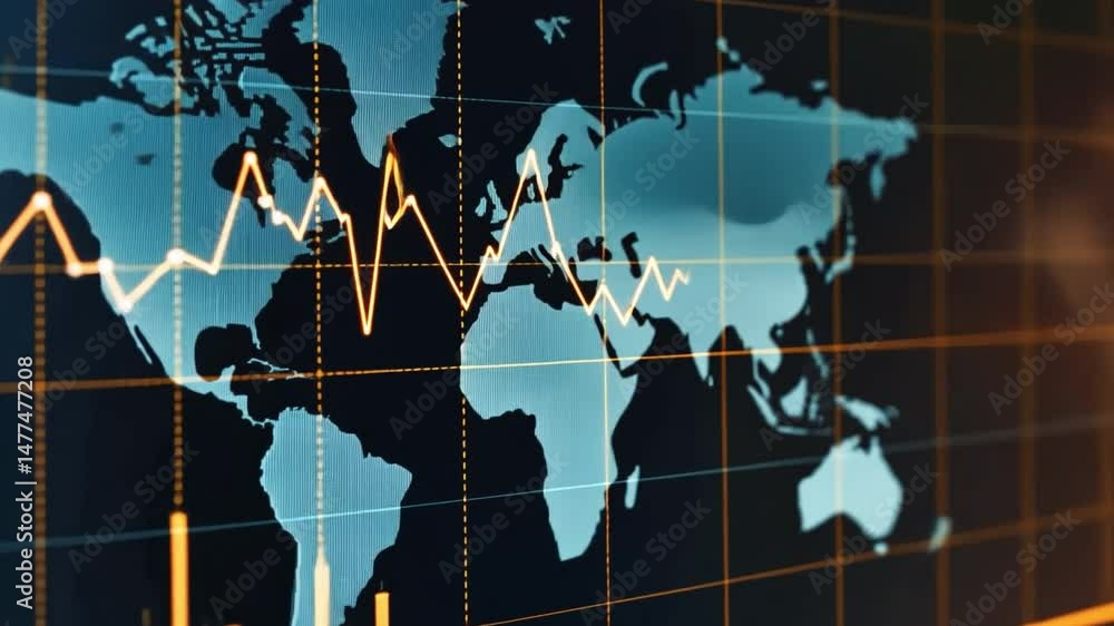 Poster world map with financial graphs modern data analysis and trends showcasing global connectivity and e