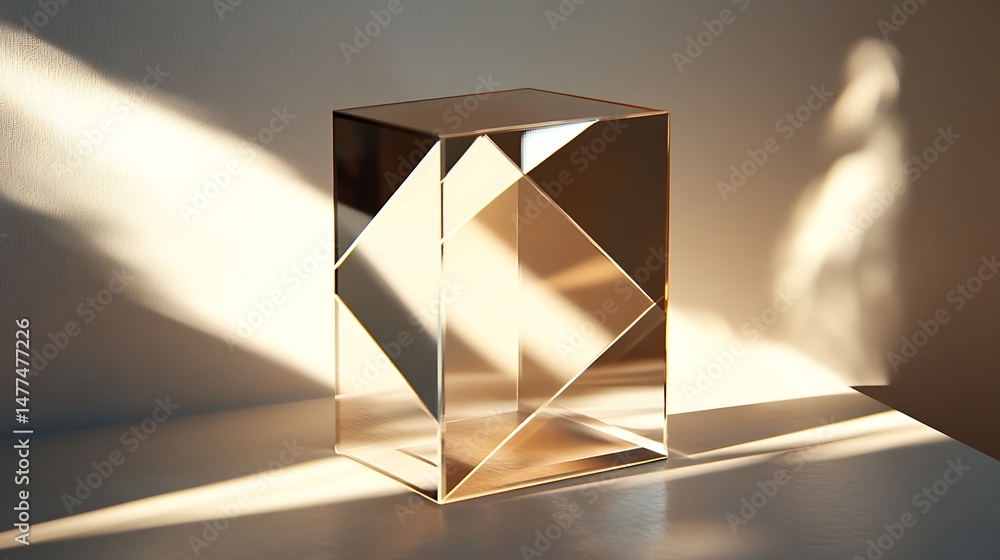 Poster abstract geometric form, reflecting light in a play of angles and illuminating shadows