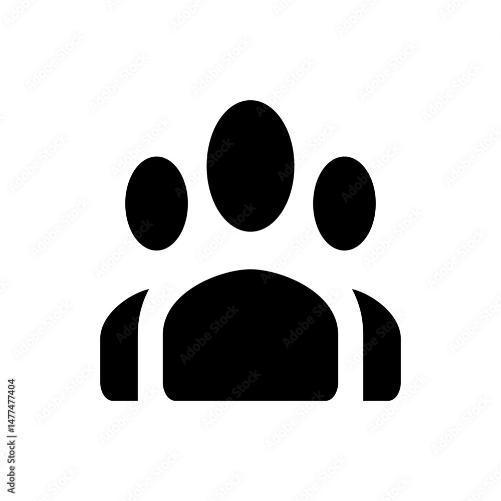 Poster illustration of a group of people represented by simple shapes with three circles and a rounded rect