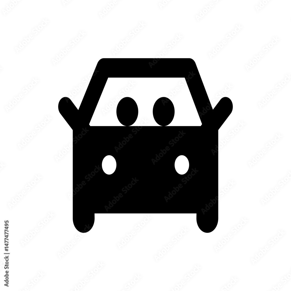 Poster a simple black car icon with rounded edges and two circular headlights and windshield circles design
