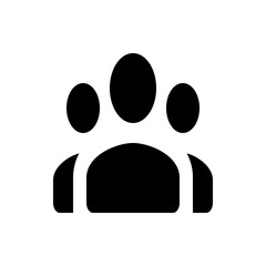 Illustration of a group of people represented by simple shapes with three circles and a rounded rectangle