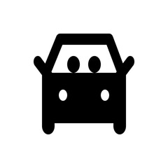 A simple black car icon with rounded edges and two circular headlights and windshield circles design