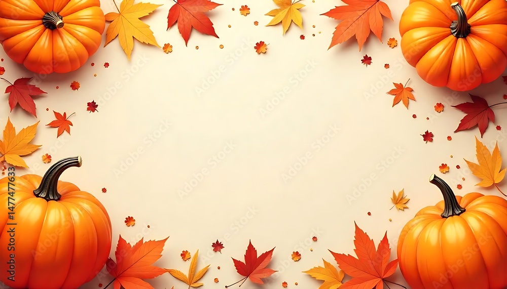 Fototapete happy thanksgiving day party poster template with autumn leaves and pumpkins. vector illustration em