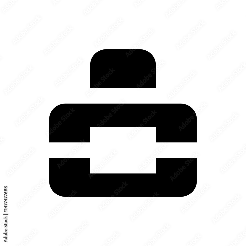 Poster a black geometric shape with rounded edges and a white horizontal line through the center on white b
