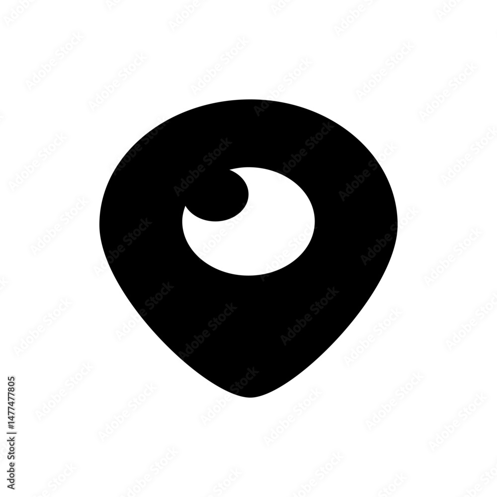 Poster black location pin with an eye shape cut out in the center creating a visual representation of locat