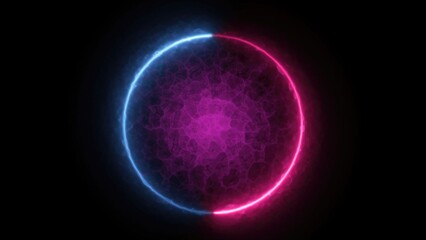 Pink and blue glowing plasma ball radiating energy on black background