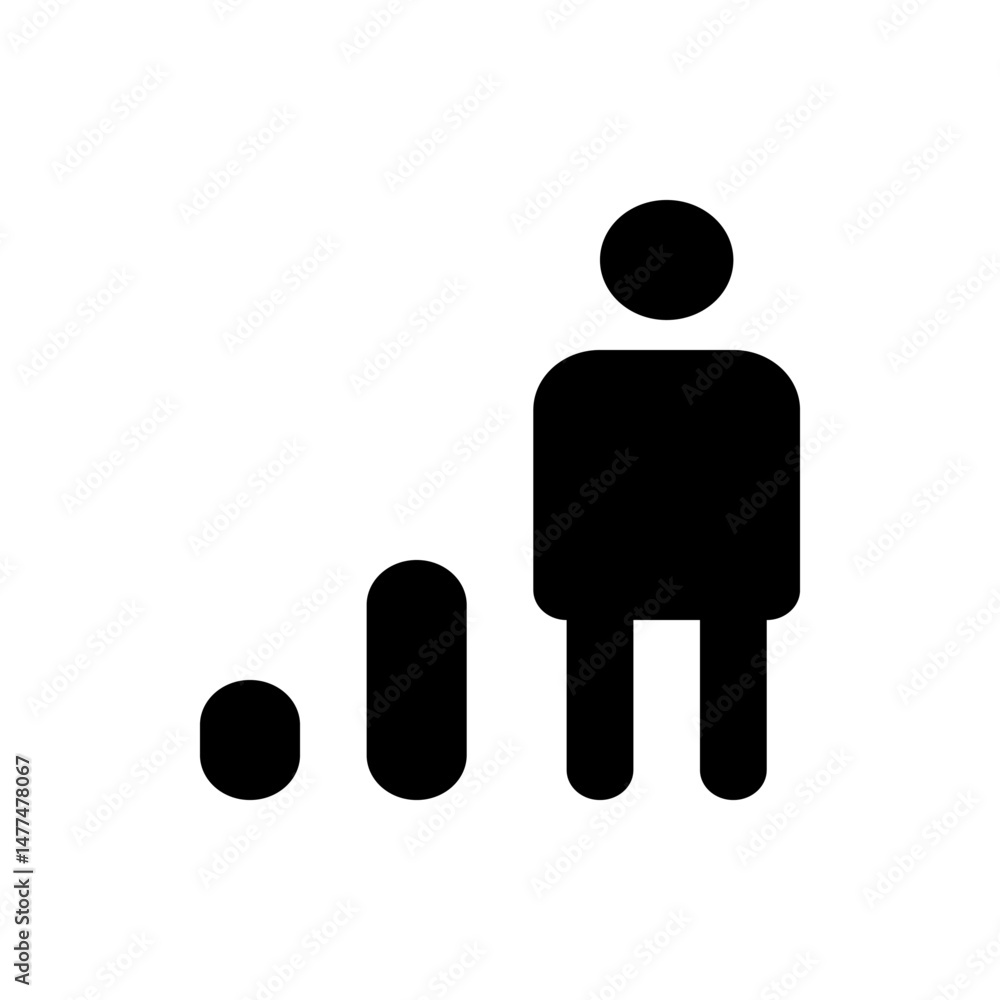 Poster silhouette of person standing next to a rising bar graph showing an increase in black color scale