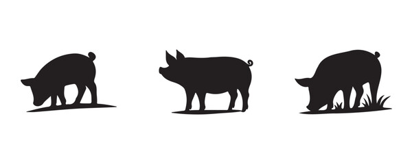 Silhouettes of three pigs with distinct physiques, ideal for educational charts, farming visuals, meat industry guides, or minimalist animal design projects