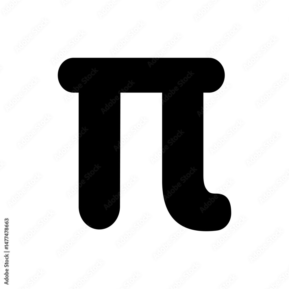 Poster illustration of a black pi symbol with rounded edges on a white background in a simple and minimalis