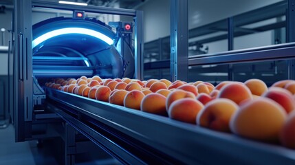 Advanced Sorting Facility for Futuristic Fruit Processing with High-Tech Conveyor System
