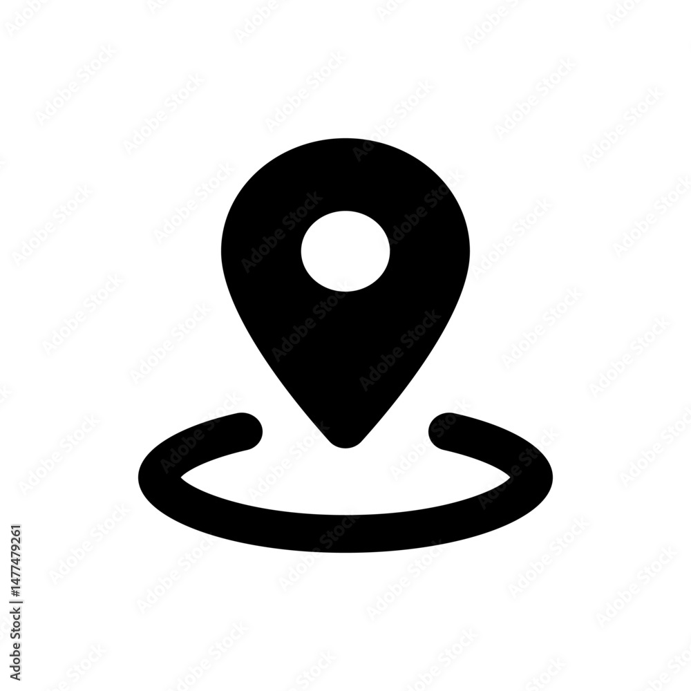 Poster a simple black location pin icon with a circular base indicating a specific geographical position on