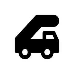 Illustration of a black airport stair truck with stairs extended upward to the left side on a white background