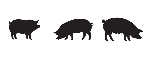 Silhouettes of three pigs with distinct physiques, ideal for educational charts, farming visuals, meat industry guides, or minimalist animal design projects