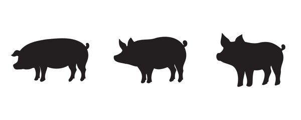 Silhouettes of three pigs with distinct physiques, ideal for educational charts, farming visuals, meat industry guides, or minimalist animal design projects