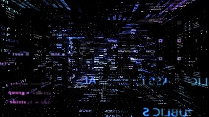 Immersive digital world showcasing programming code in a three-dimensional space