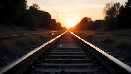 Obraz premium Sunset rails gleam, sparks fly, clear summer sky, View of road at sunset, view of railroad tracks against sky during sunset, created with generative ai