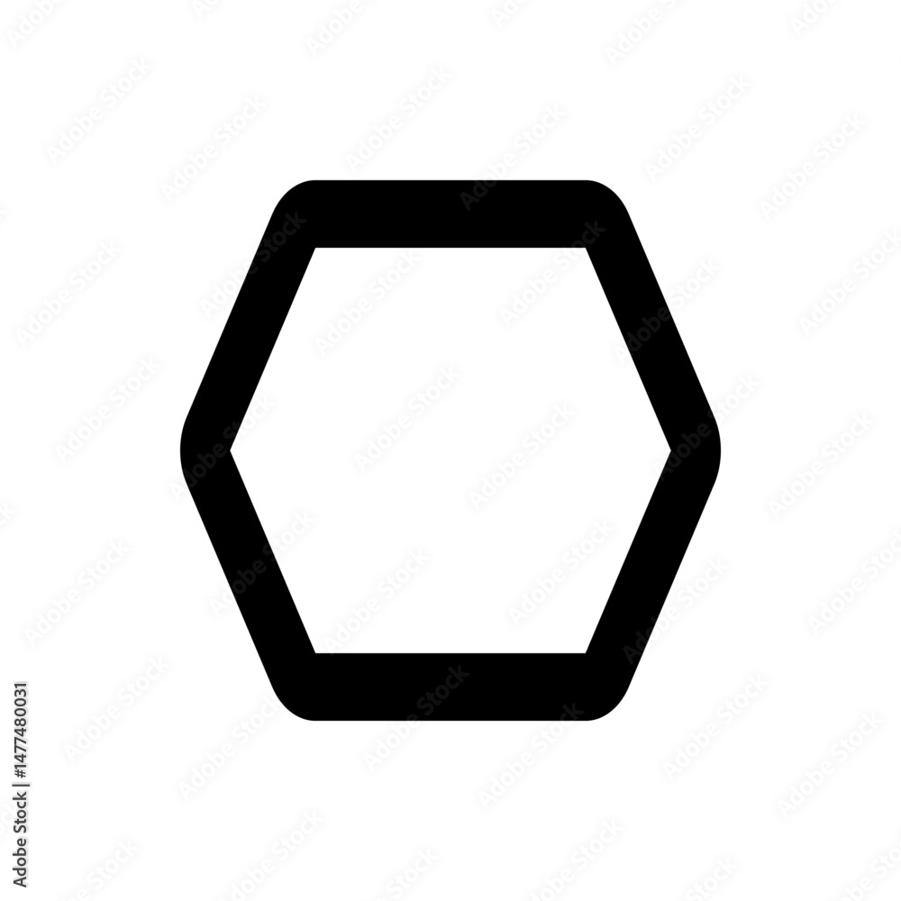 Poster a simple black outline of a hexagon with rounded corners set against a plain white background image 
