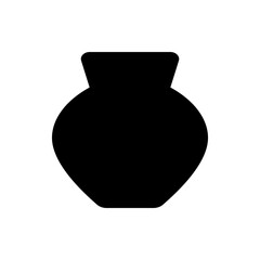 A black silhouette of a vase with a rounded body and a narrow neck against a white background image view