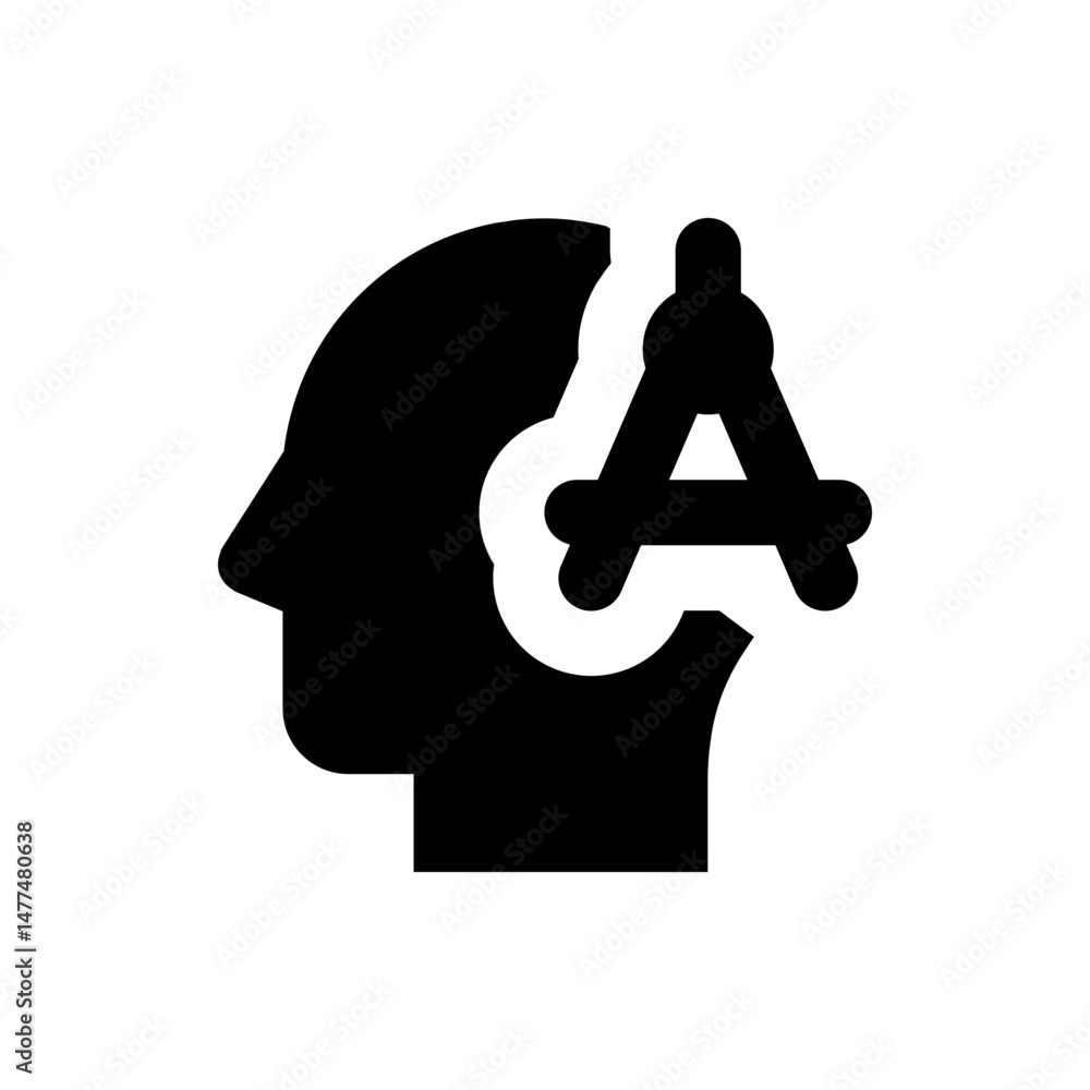 Poster silhouette of a head with a compass overlapping, suggesting design or architectural thinking process