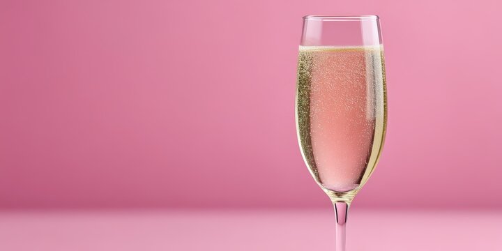 Elegant champagne flute filled with sparkling bubbles against a soft pink backdrop creating a festive atmosphere perfect for celebrations and toasting to joyous moments in life