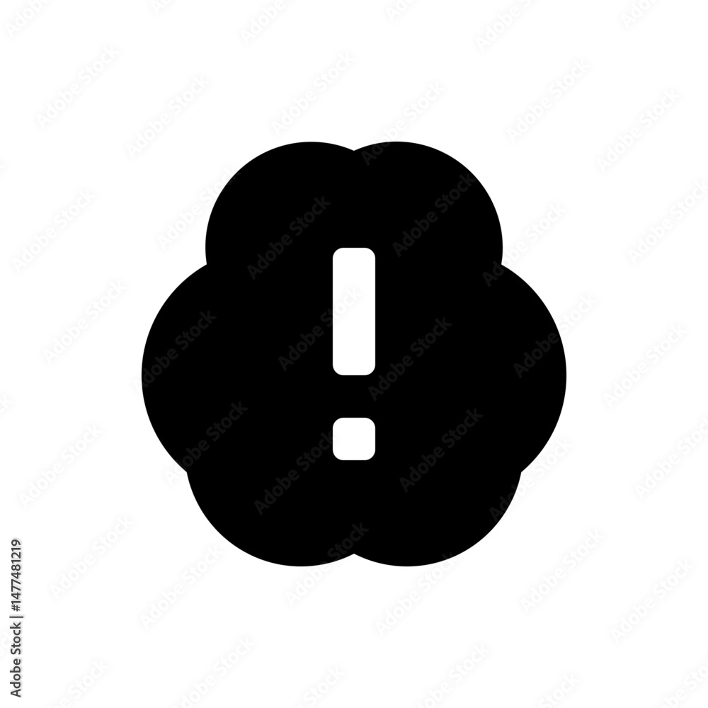 Poster black cloud shape containing a white exclamation mark symbol indicating a warning or error message s