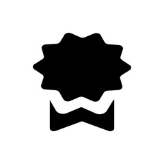 Illustration of a black rosette award with a ribbon, symbolizing achievement and recognition, isolated on white