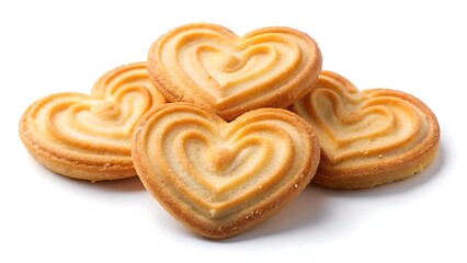 Tasty heart shaped danish butter cookies isolated on white background