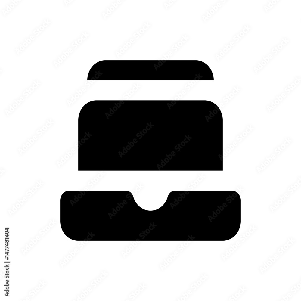 Poster black and white graphic of a hamburger with rounded edges and simple shapes on a white background vi