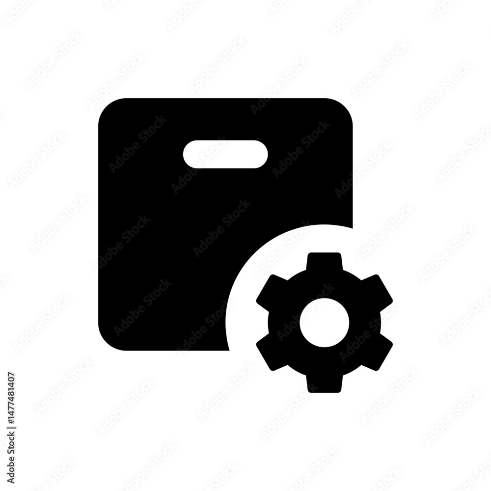 Poster black document file icon with rounded edges and a gear icon overlayed on the lower right corner of t