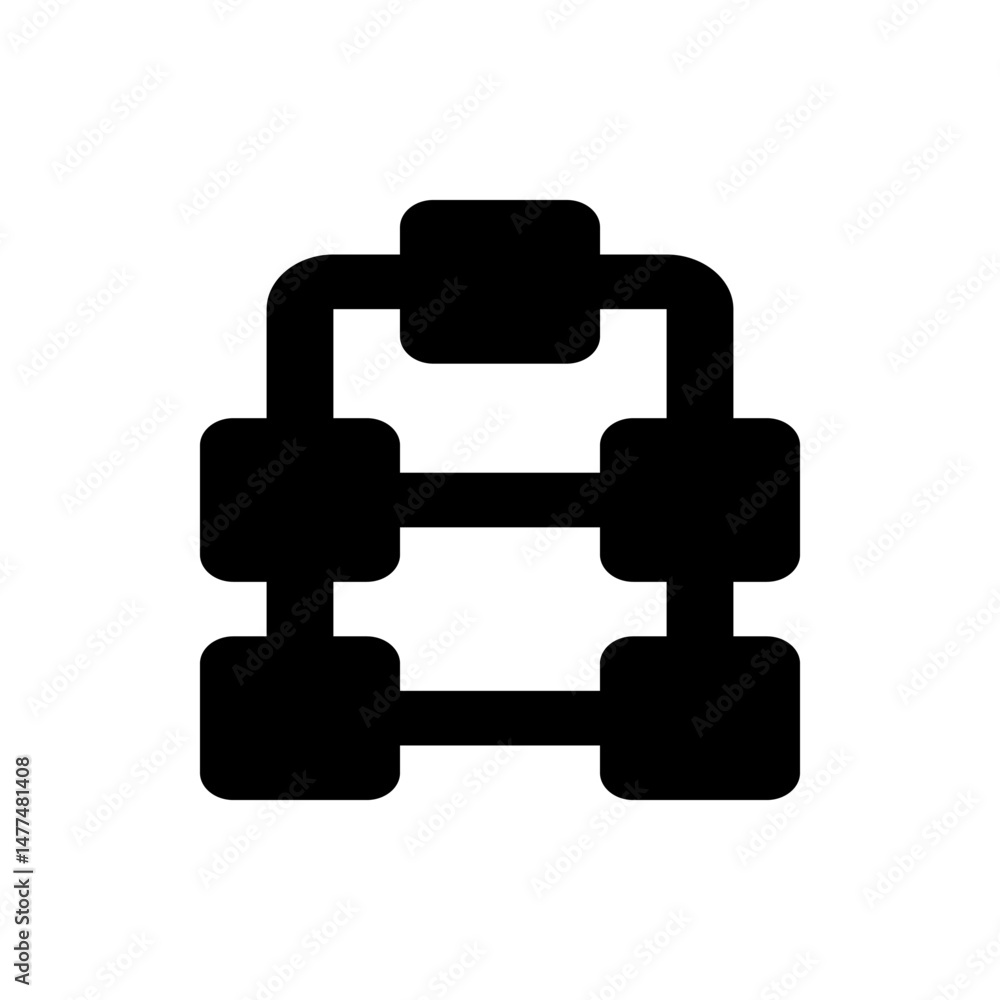 Poster illustration of a black abstract structure featuring rounded squares connected by horizontal and ver