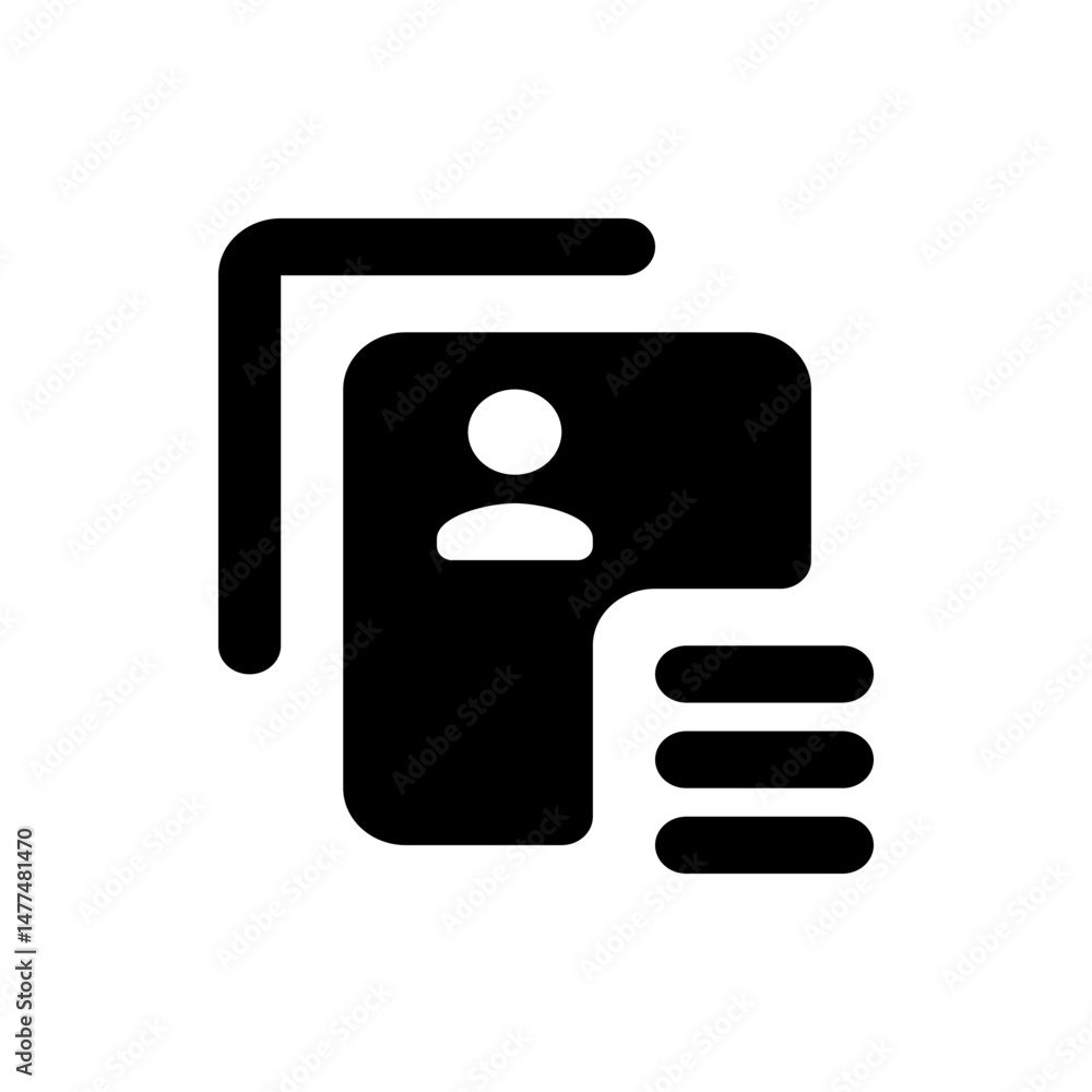Poster black and white stack of cards with a person icon and three horizontal lines on the bottom right sid