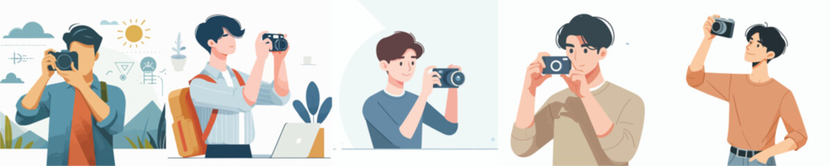 young man character vector taking pictures