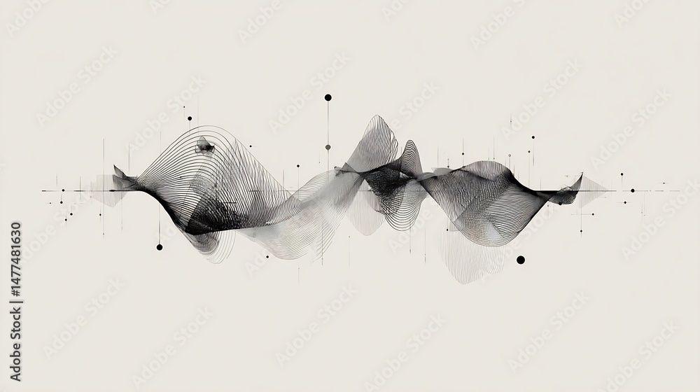 Poster sophisticated flowing line abstraction with ethereal grayscale gradients art