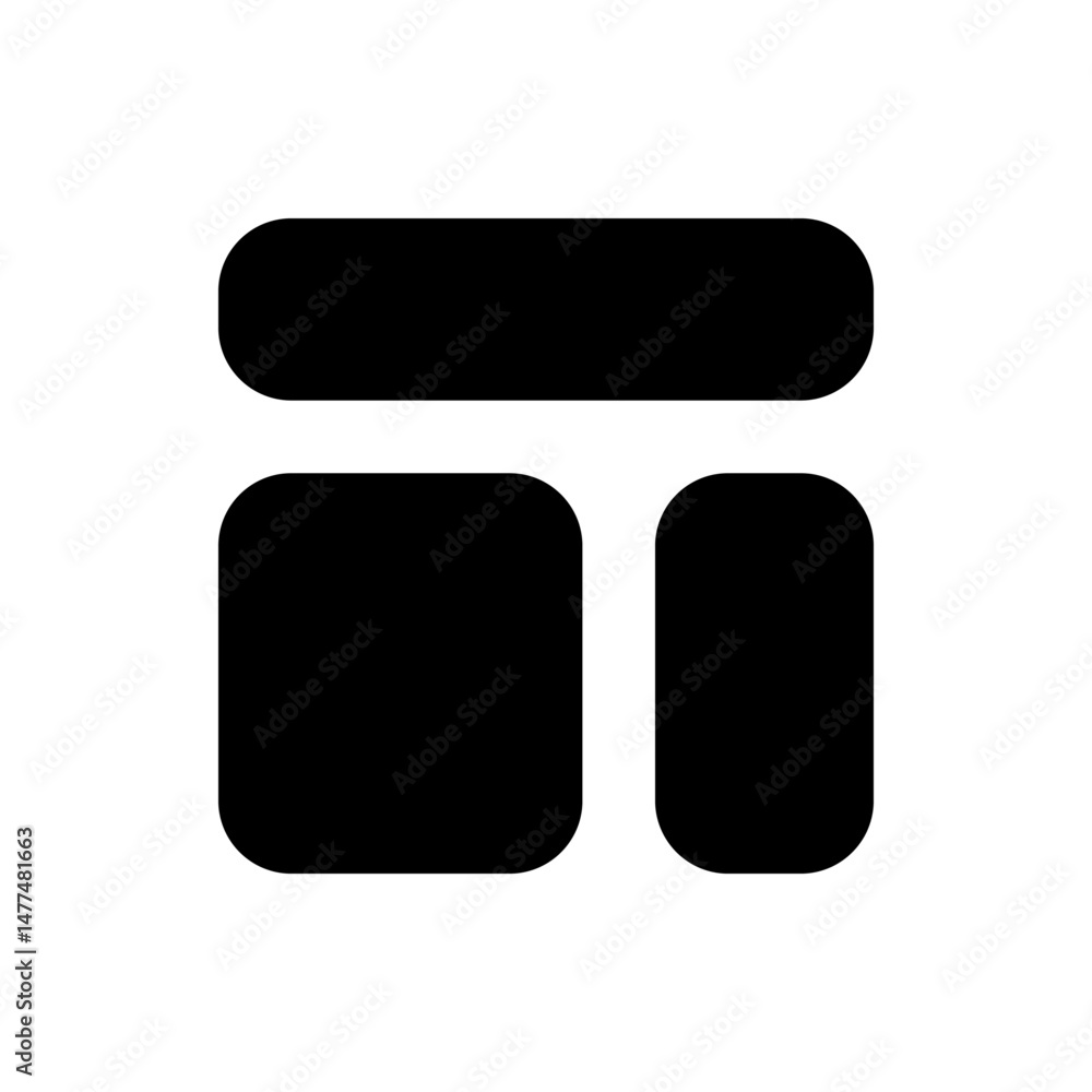 Poster black layout with horizontal rectangle on top and two rounded rectangles below on a white background