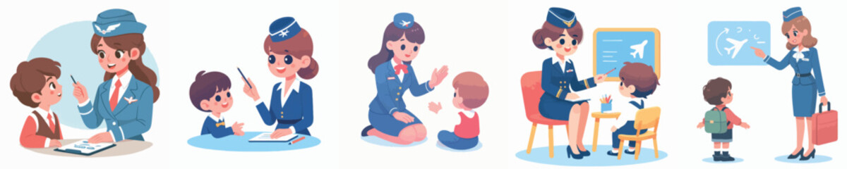 vector of flight attendant teaching children