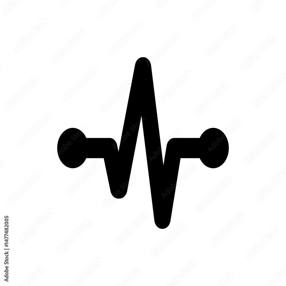 Poster black pulse wave with rounded edges and circular terminals on a white background illustration design
