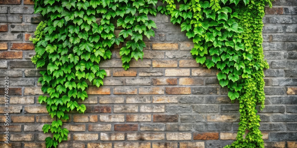 Aufkleber lush green vines cascading down a rustic brick wall, creating a vibrant and textured natural scene