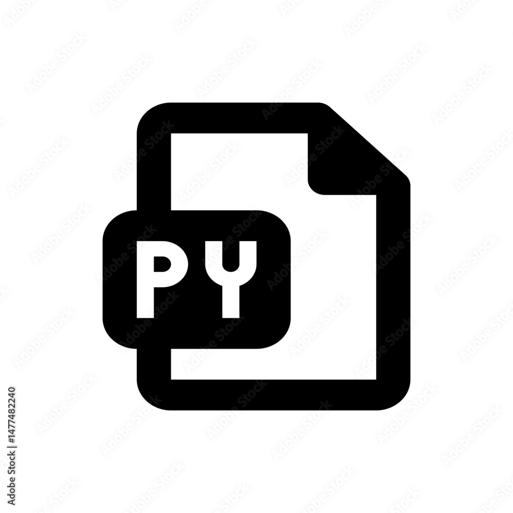 Poster black and white icon of a python file with the letters py on the left side of the document icon