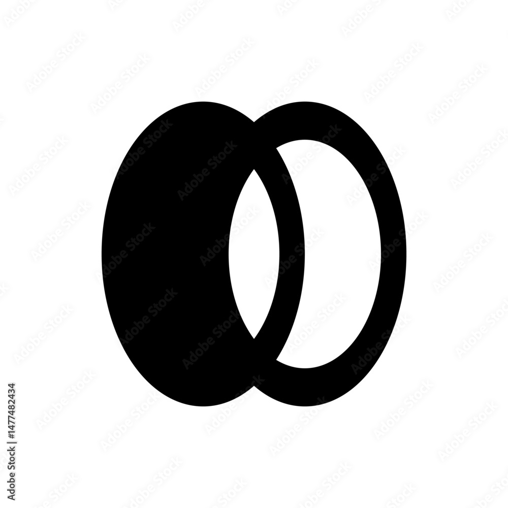 Poster two overlapping circles one filled black and one outlined in black creating a simple graphic design 
