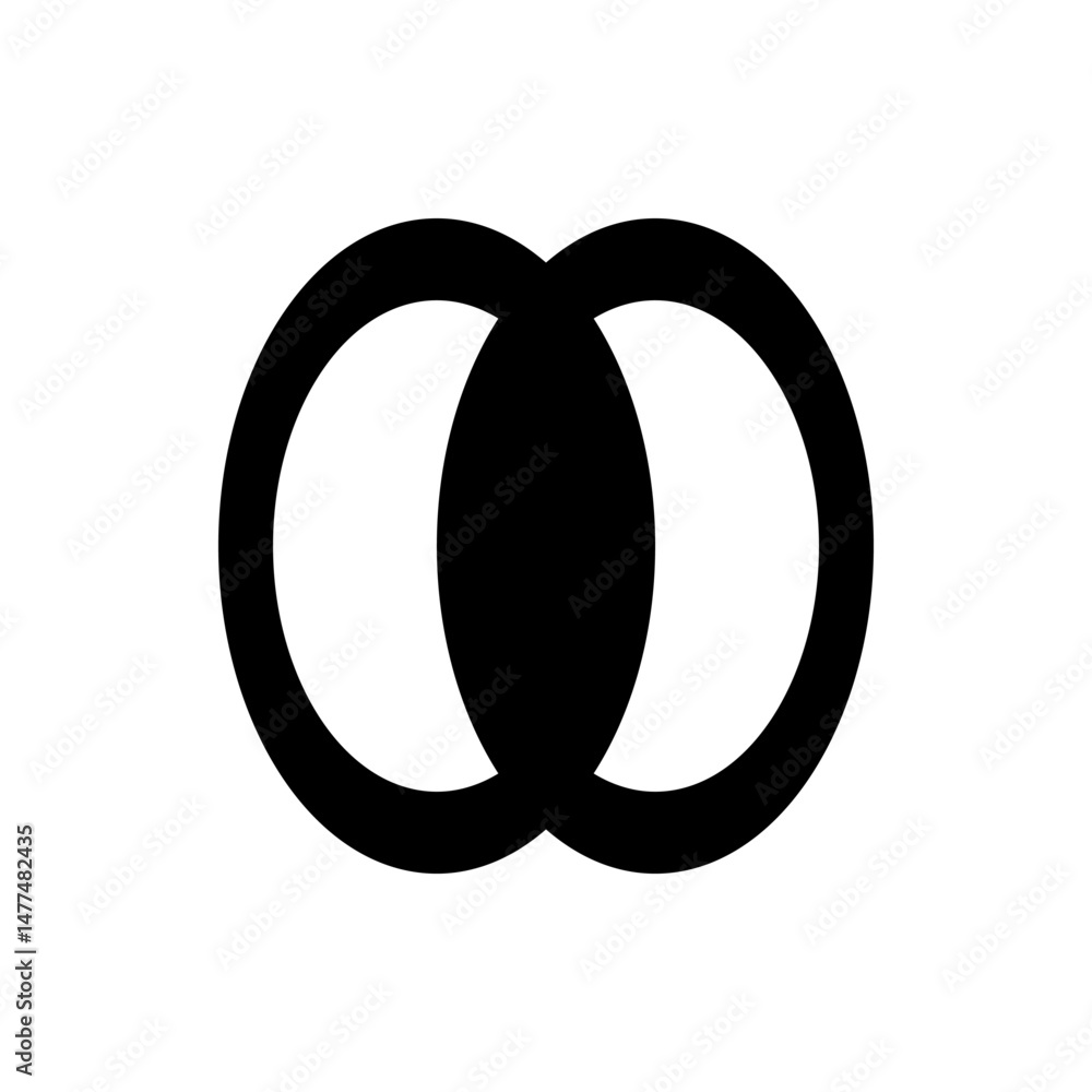 Poster interlocking circles creating a central oval shape in black and white minimalist design illustration