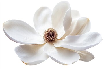 Obraz premium A white magnolia flower with large petals, its center beautifully detailed, isolated on white