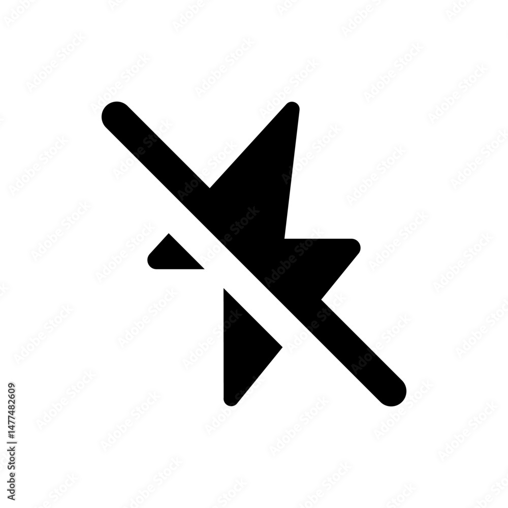 Poster illustration of a black star shape with a diagonal line through it on a white background showing no 