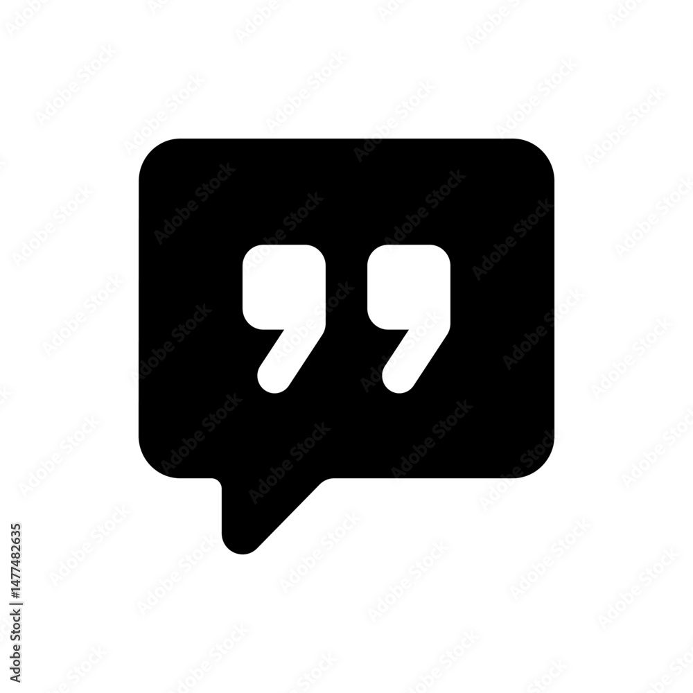 Aufkleber black speech bubble with rounded corners containing white quotation marks on a white background desi