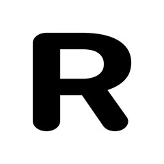 Illustration of a bold black letter r with rounded edges isolated on a white background in a simple design