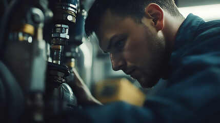 Mechanic Working on Industrial Equipment